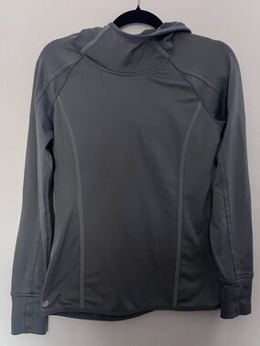 Athleta Charcoal Gray Stretch Performance Top with Hood